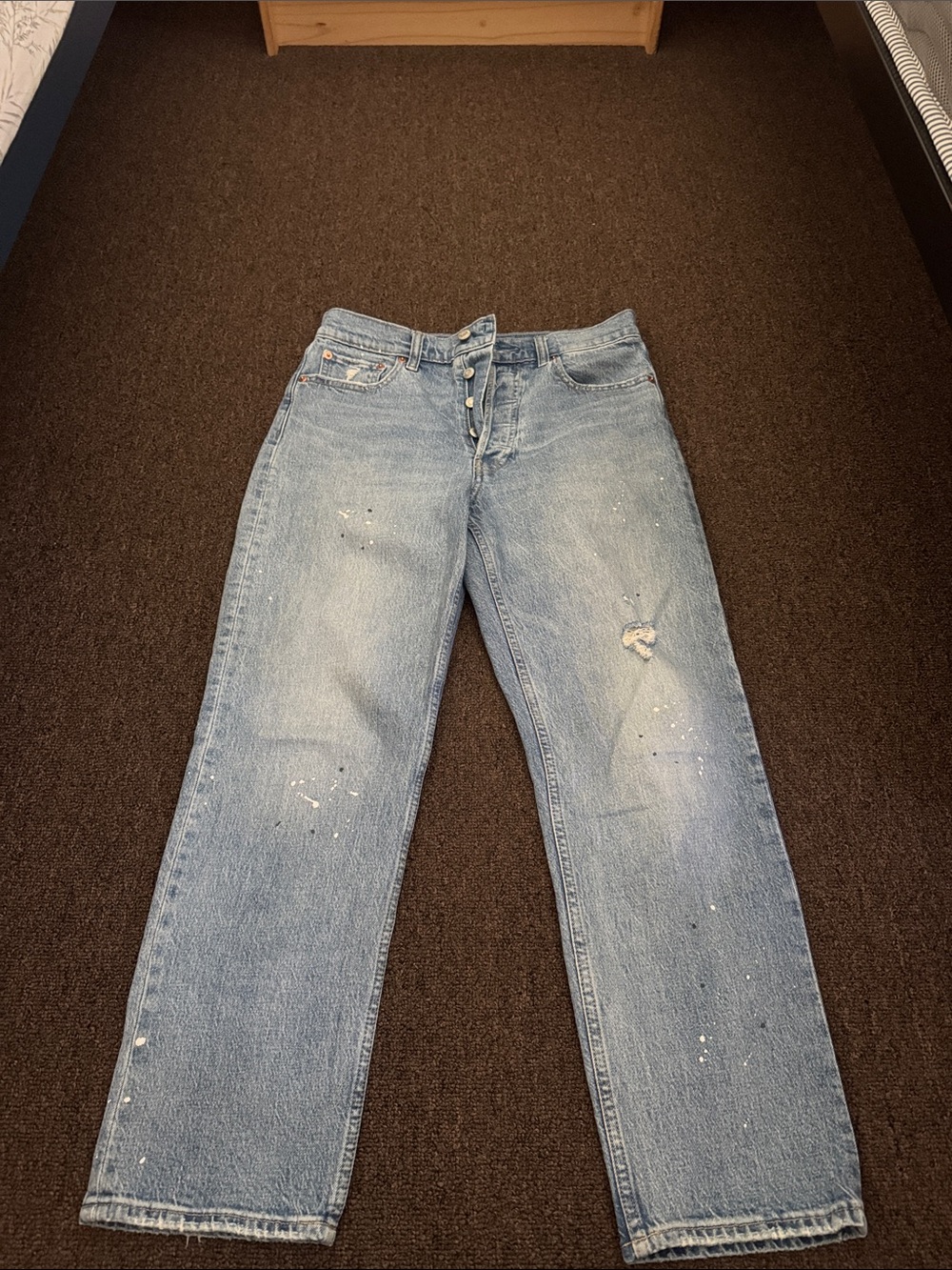 GAP Light Blue High-Rise Straight-Leg Jeans with Paint-Splatter